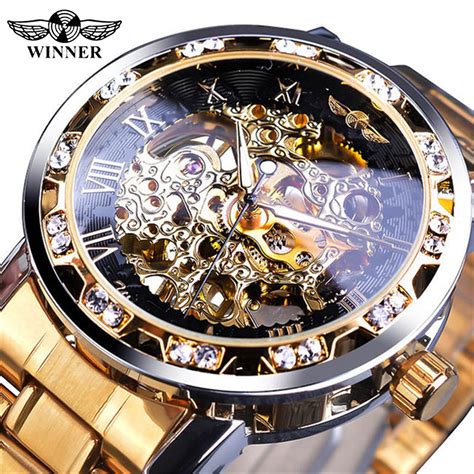 mens skeleton mechanical watch stainless steel band with gift box|mechanical watches for men.